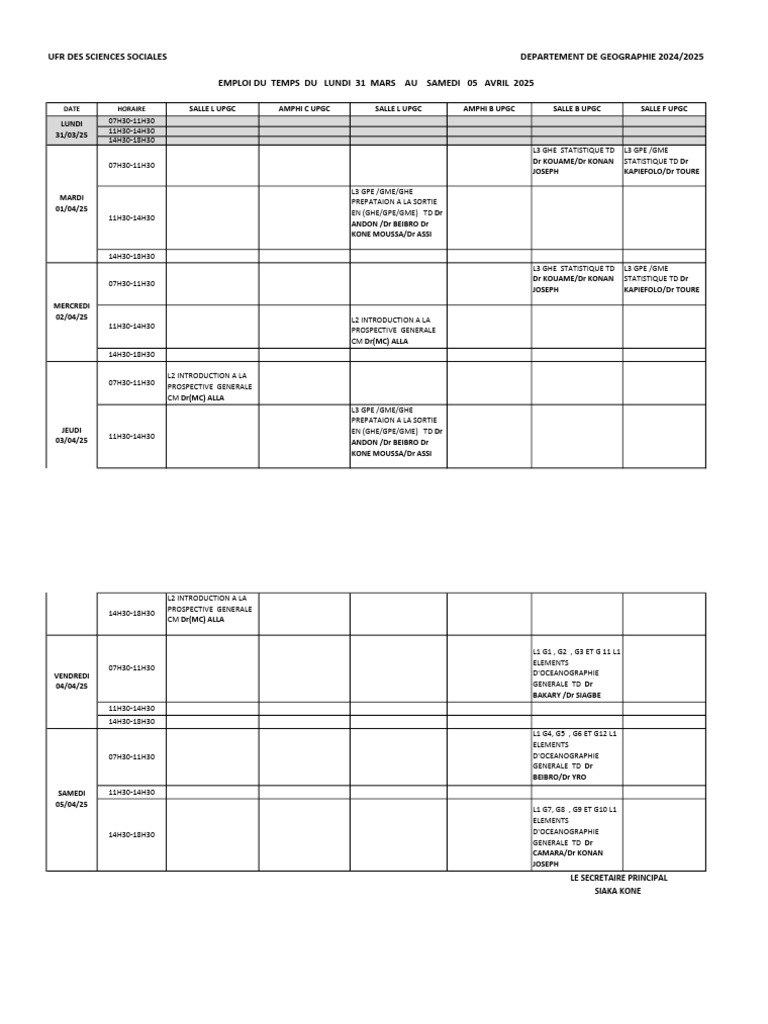 Emploi du temps UPGC 2024/2025 | PDF