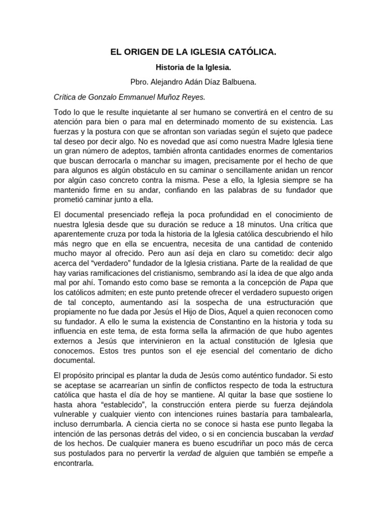 Origen y evolución de la Iglesia Católica | PDF | Jesús | Iglesia Católica