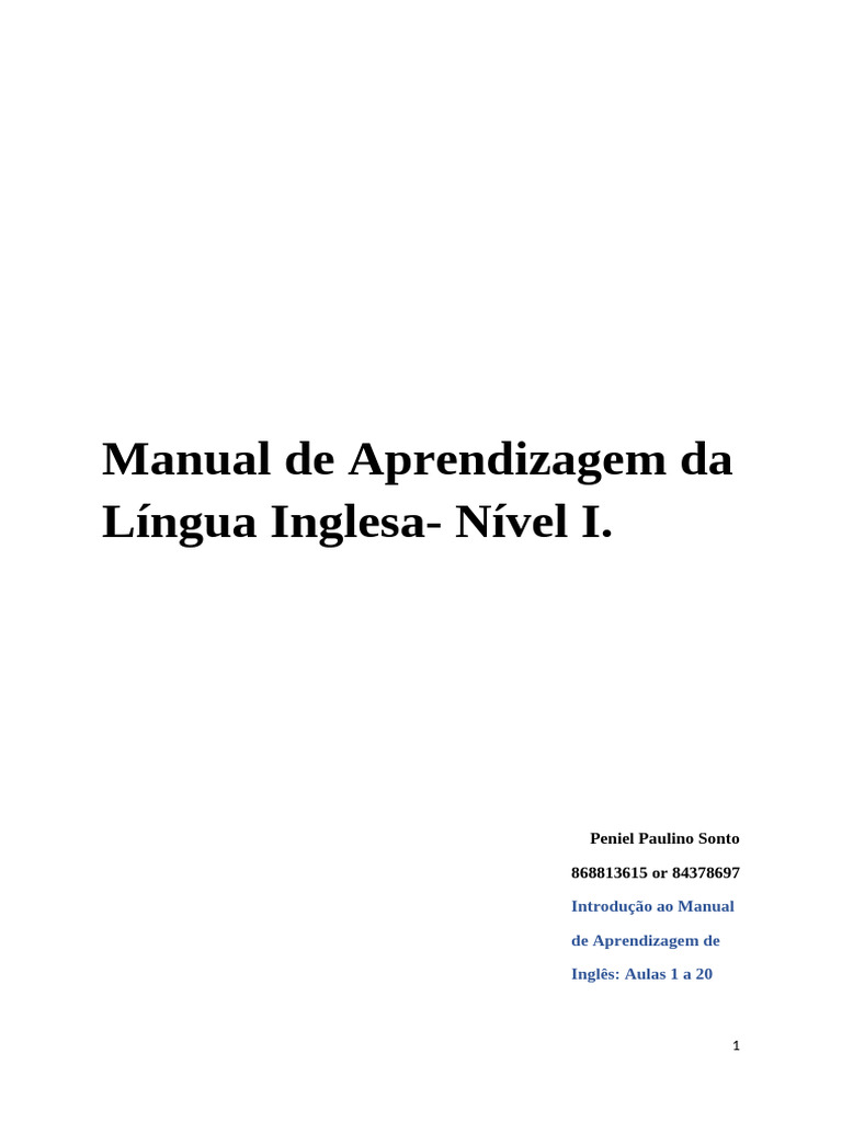 Manual de Inglês para Iniciantes: Aulas 1-20 | PDF | Pronome | Aprendizado