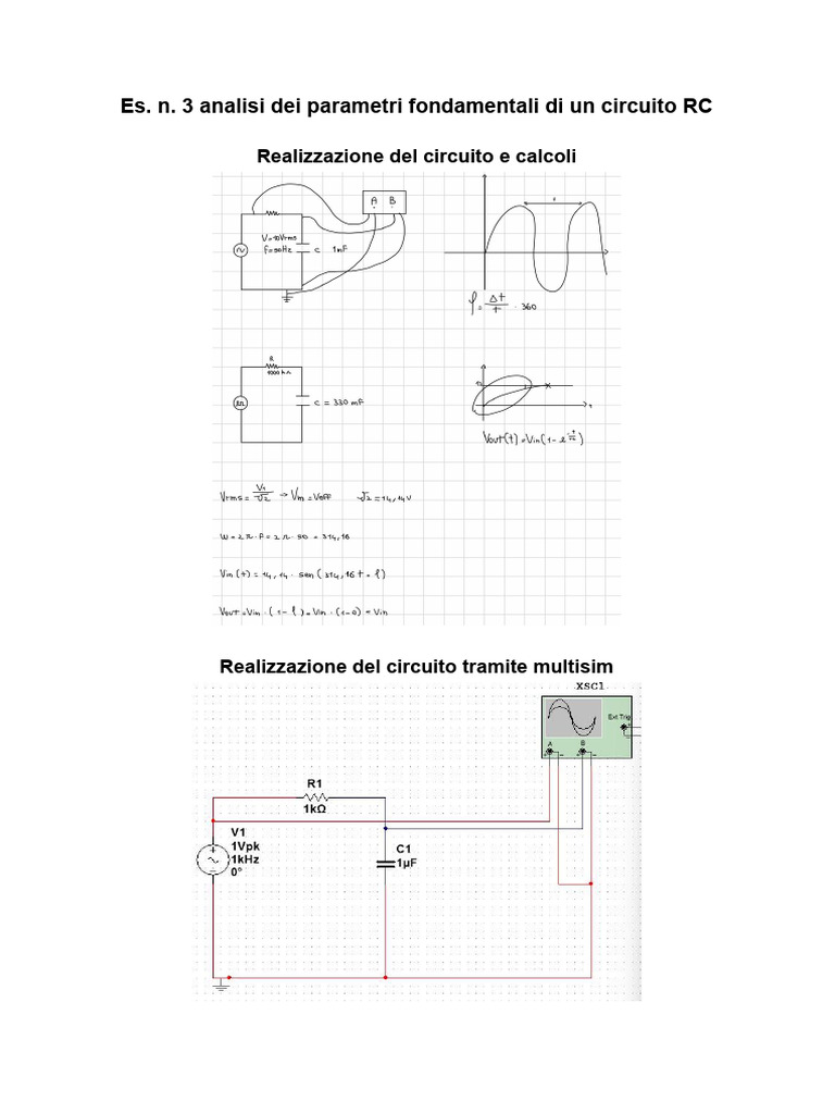 Es. N. 3 Analisi Dei Parametri Fondamentali Di Un Circuito RC | PDF