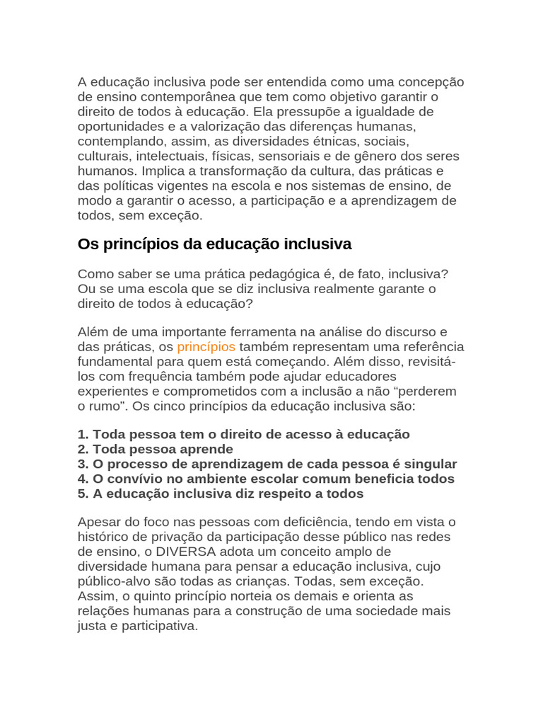 Princípios da Educação Inclusiva | PDF | Exclusão social | Inclusão ...