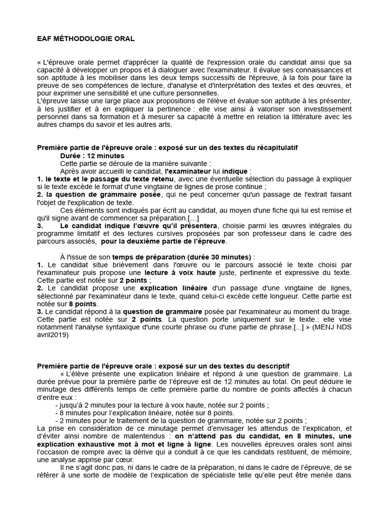 Méthodologie de l'épreuve orale EAF | PDF | la communication | Linguistique