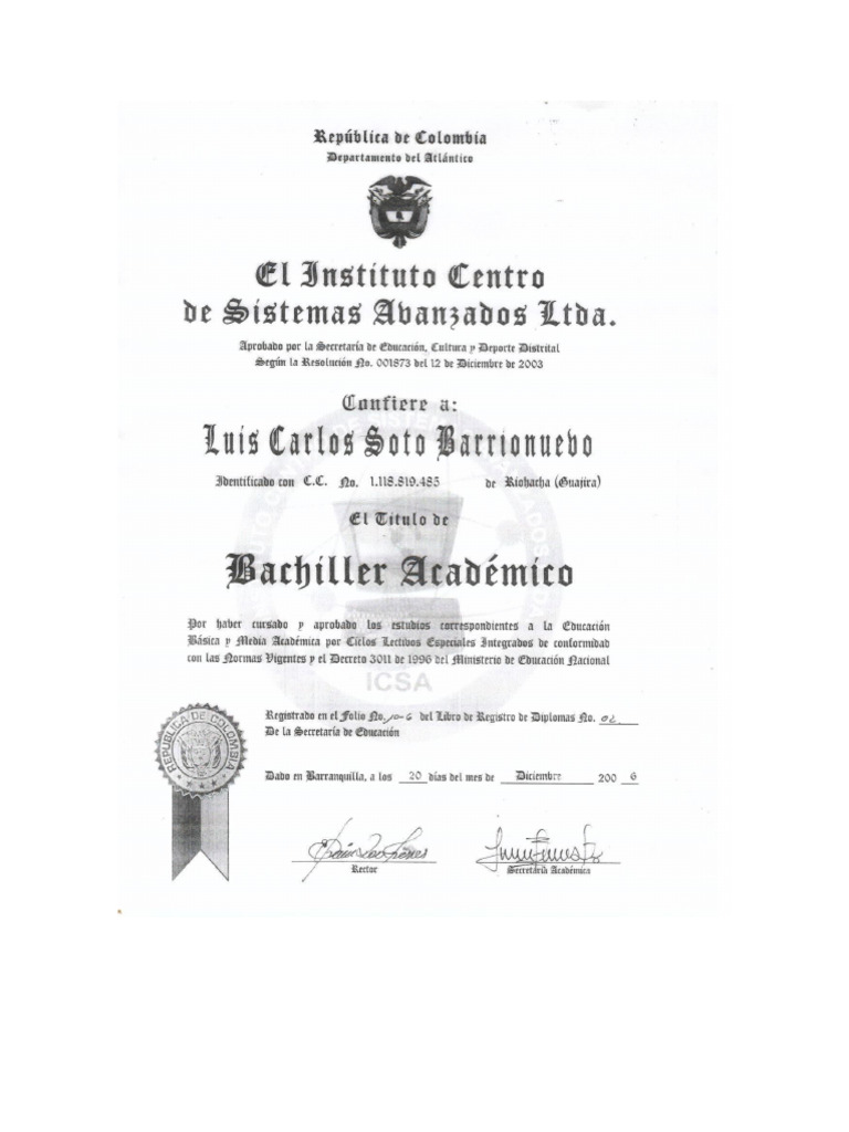 Diploma de Bachiller | PDF