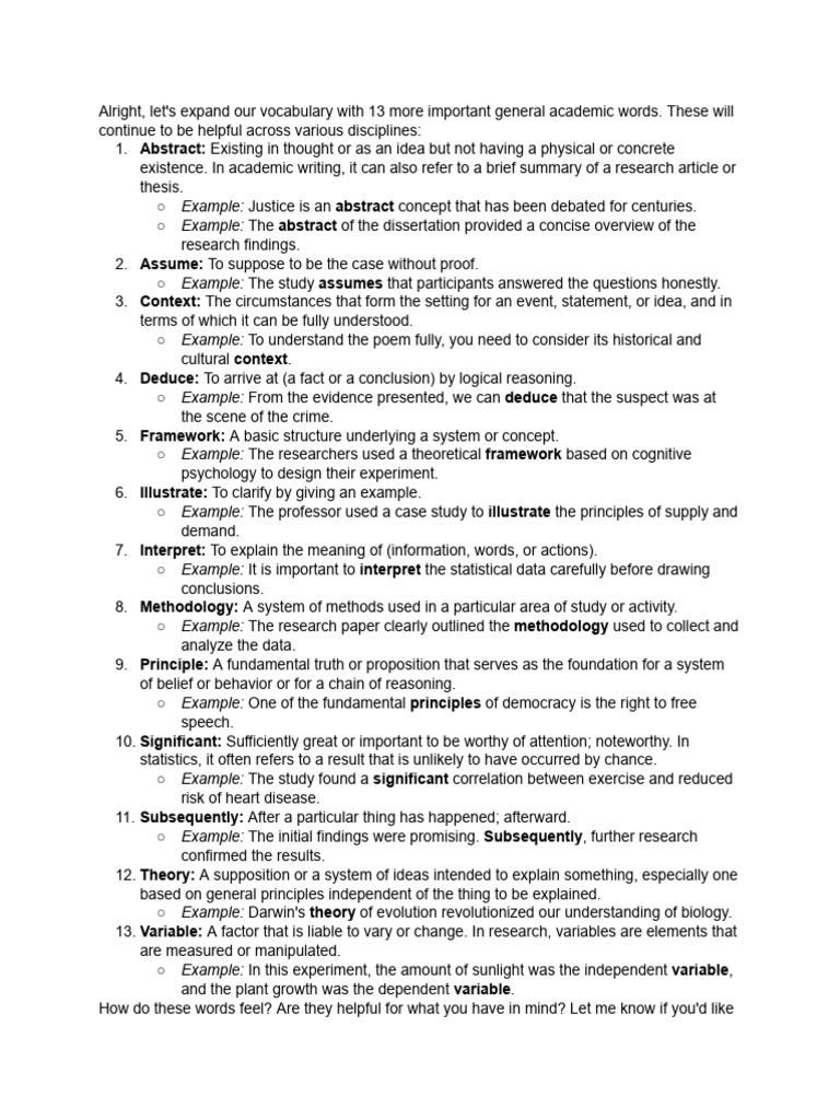 13 Essential Academic Vocabulary Words | PDF | Methodology | Concept