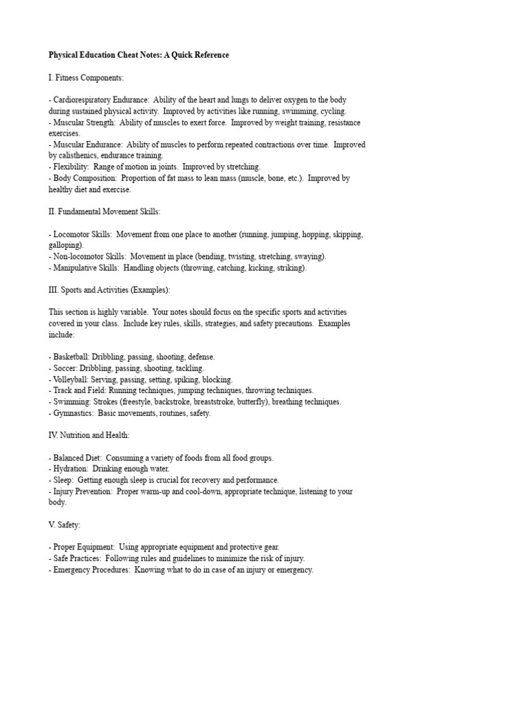 Quick Reference for Physical Education | PDF