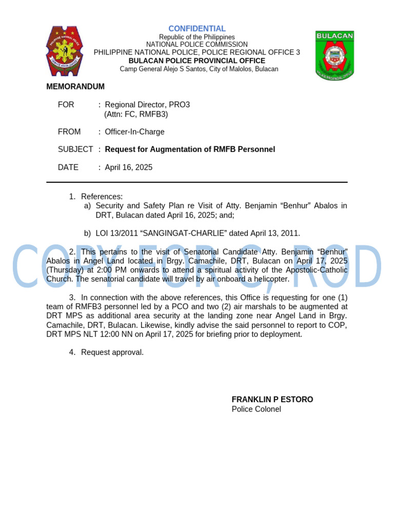 Request for RMFB Personnel Augmentation | PDF