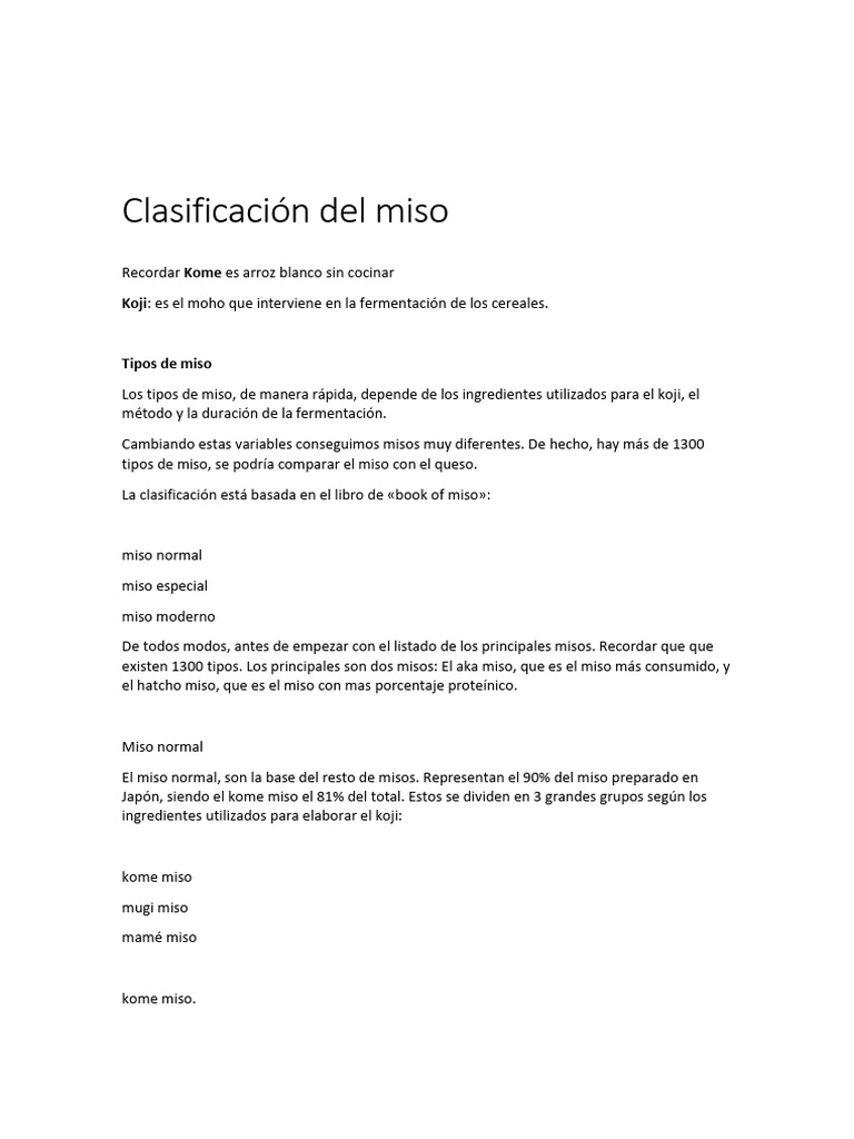 Tipos de Miso y su Clasificación | PDF | Salsa de soja | Cocina