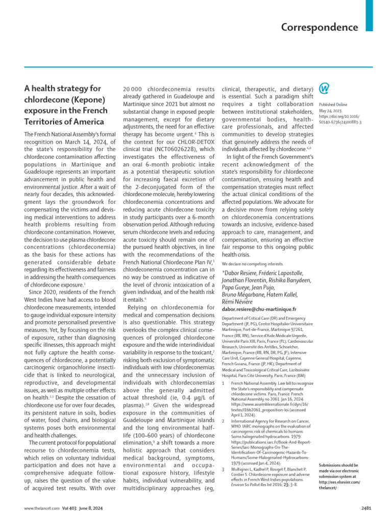 A Health Strategy For Chlordecone (Kepone) Exposur | PDF | Organ ...