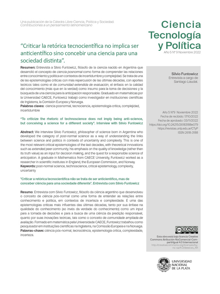 Entrevista a Silvio Funtowicz sobre Ciencia Posnormal | PDF | Science ...