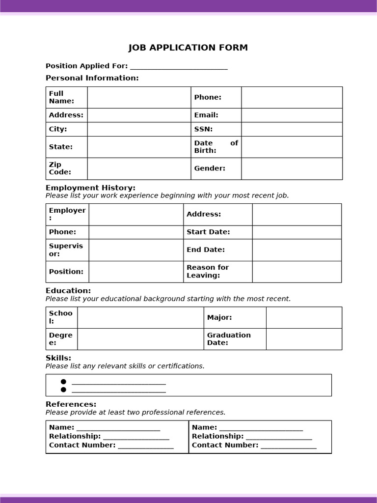 Printable Job Application Form | PDF