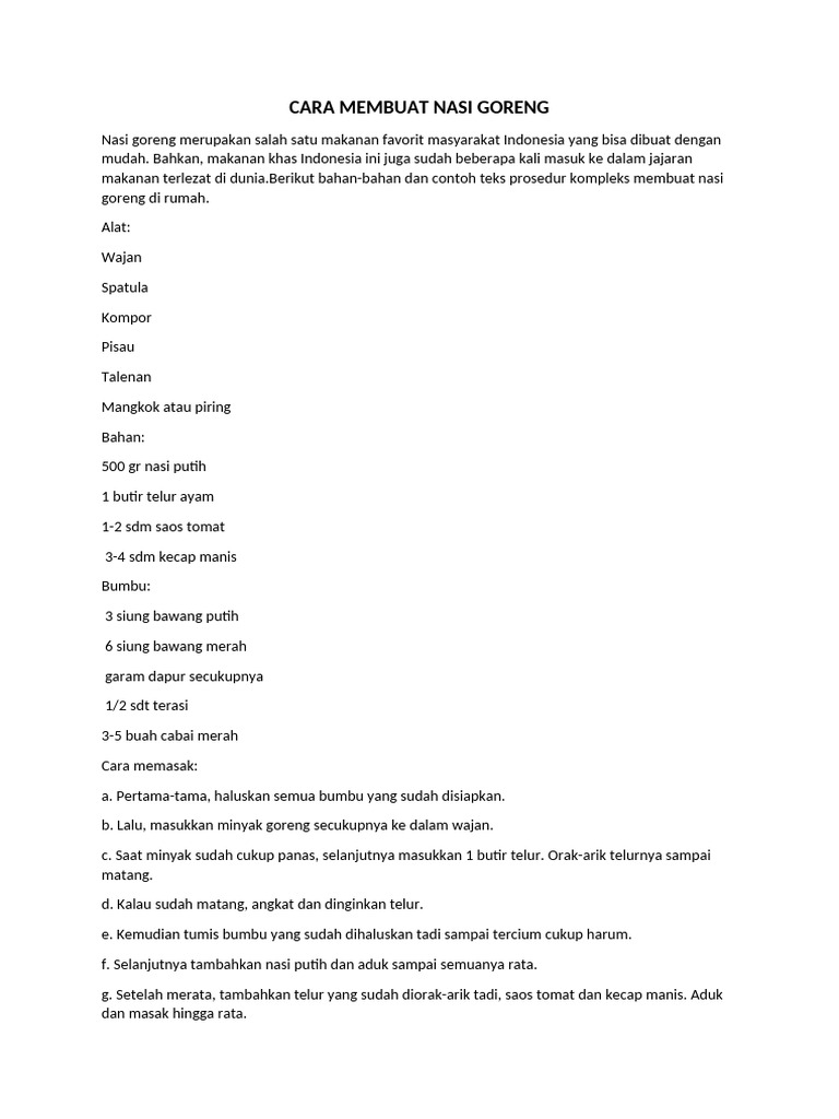 Langkah Membuat Nasi Goreng Sederhana | PDF