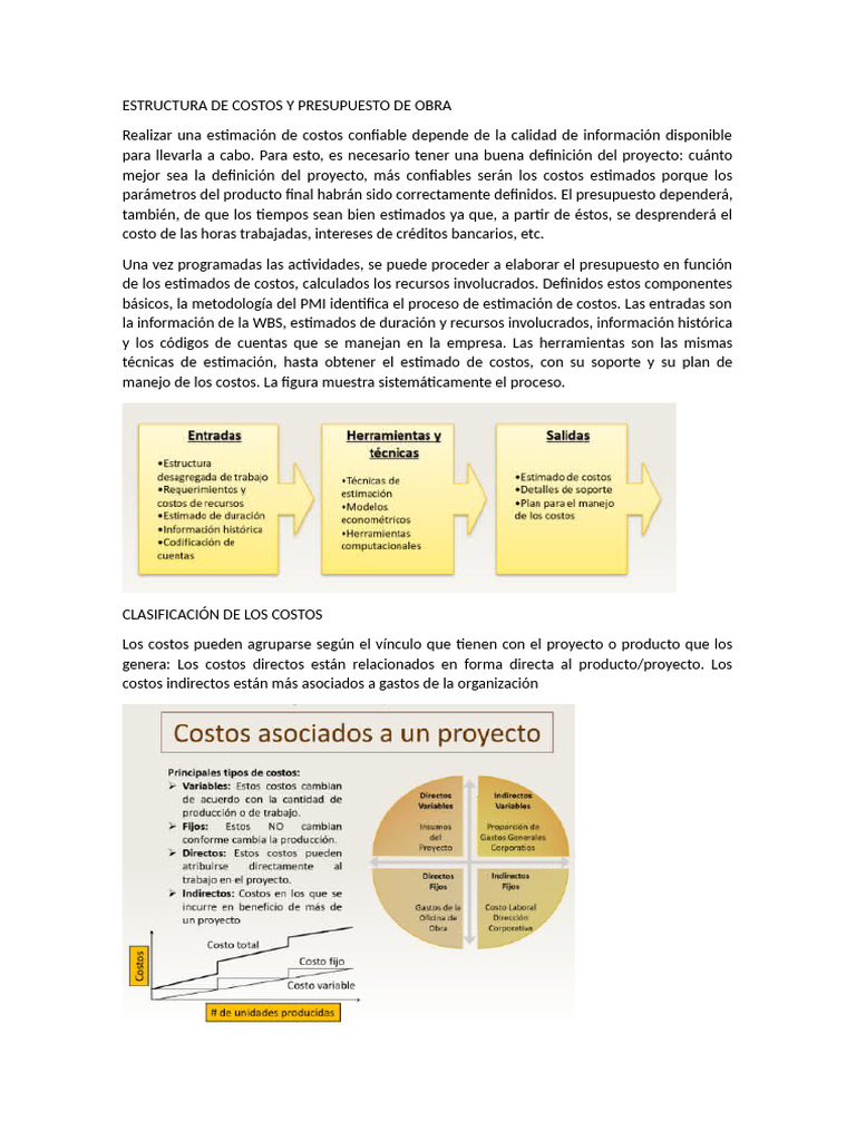 Estructura y Estimación de Costos de Obra | PDF | Presupuesto | Costo