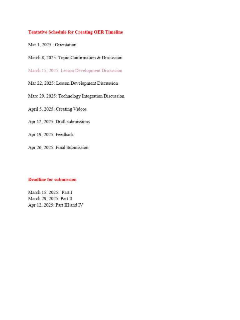 OER Creation Timeline and Guidelines | PDF | Learning | Lesson Plan