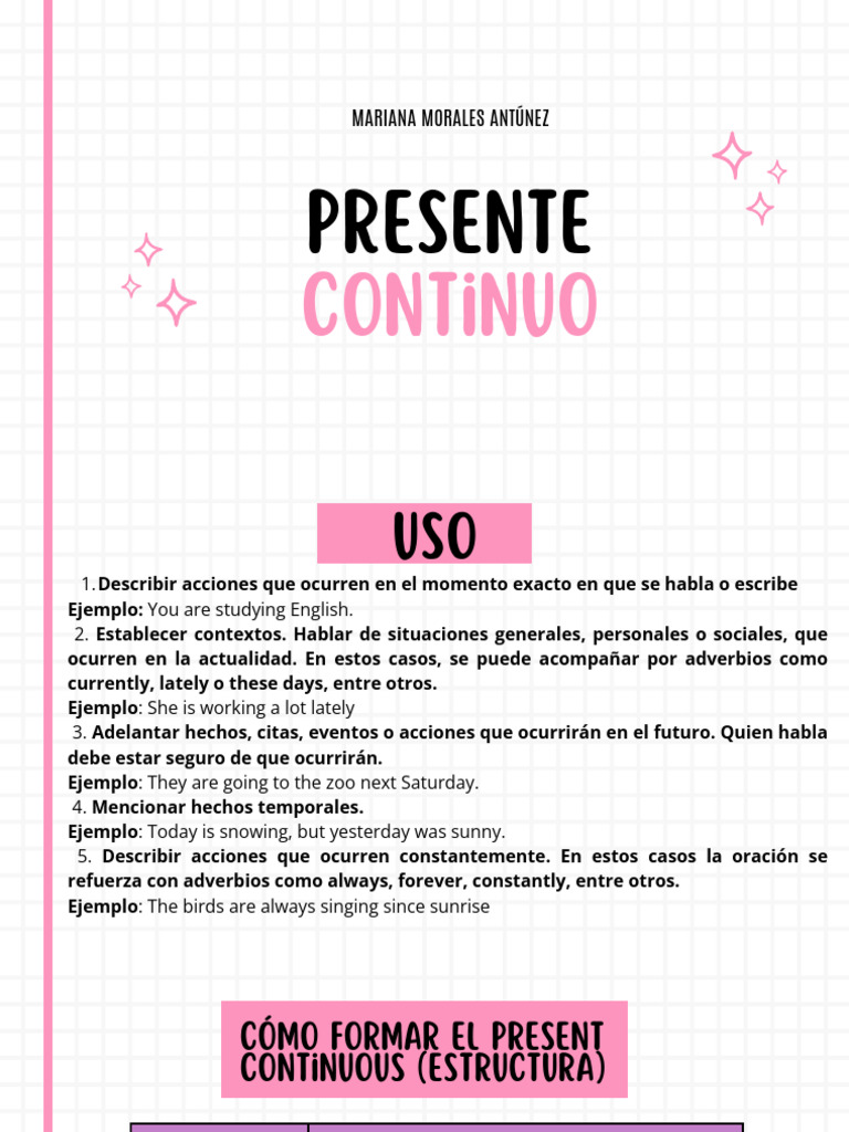 Estructura y uso del presente continuo | PDF | Verbo | Semántica