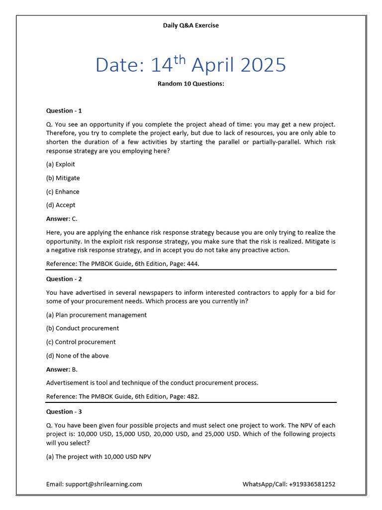 Daily Project Management Q&A Guide | PDF | Business