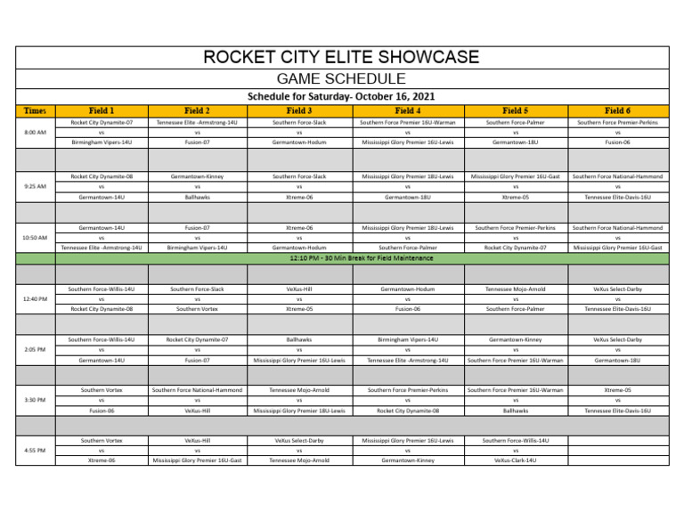 Rocket City Elite Showcase Schedule | PDF