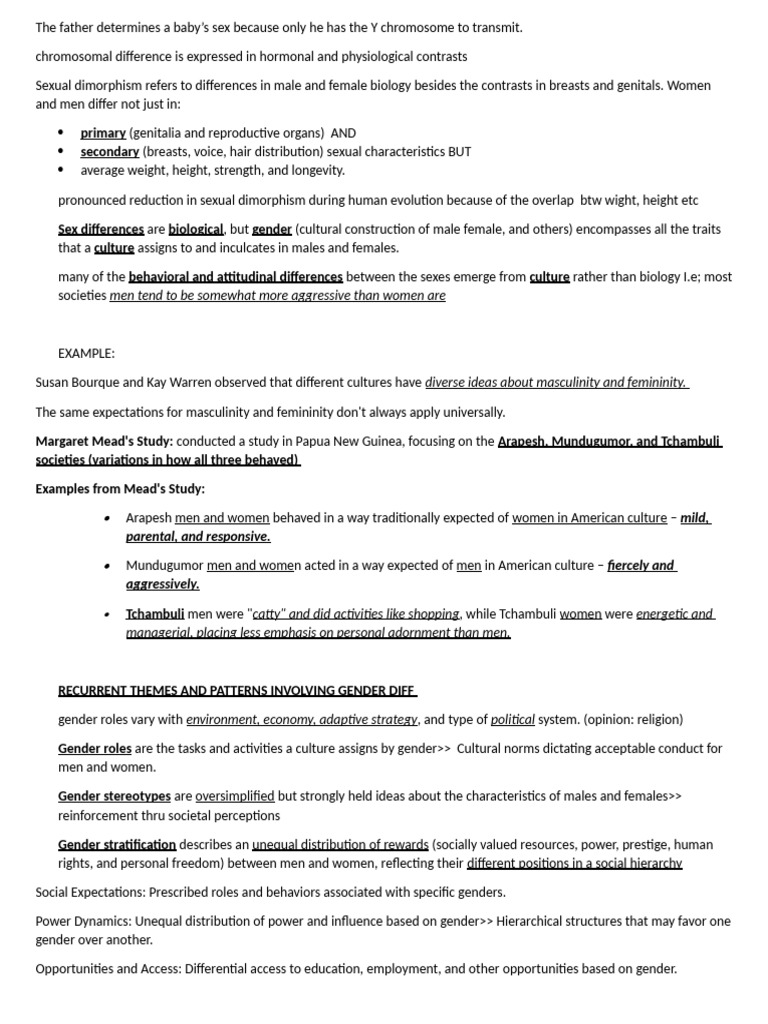 Anthro Gender Notes Final | PDF | Cost Of Living | Gender Role