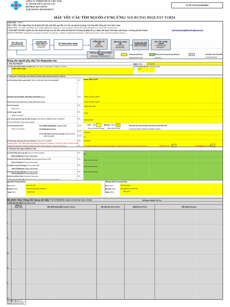 Sourcing Request - HCMC Office Stuffs | PDF
