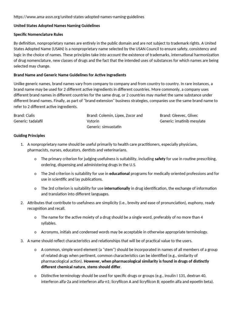 Naming Guidelines For Drugs | PDF | Medicinal Chemistry | Pharmacology