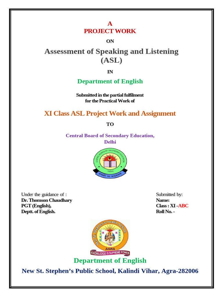 ASL Project Work for XI English Class | PDF