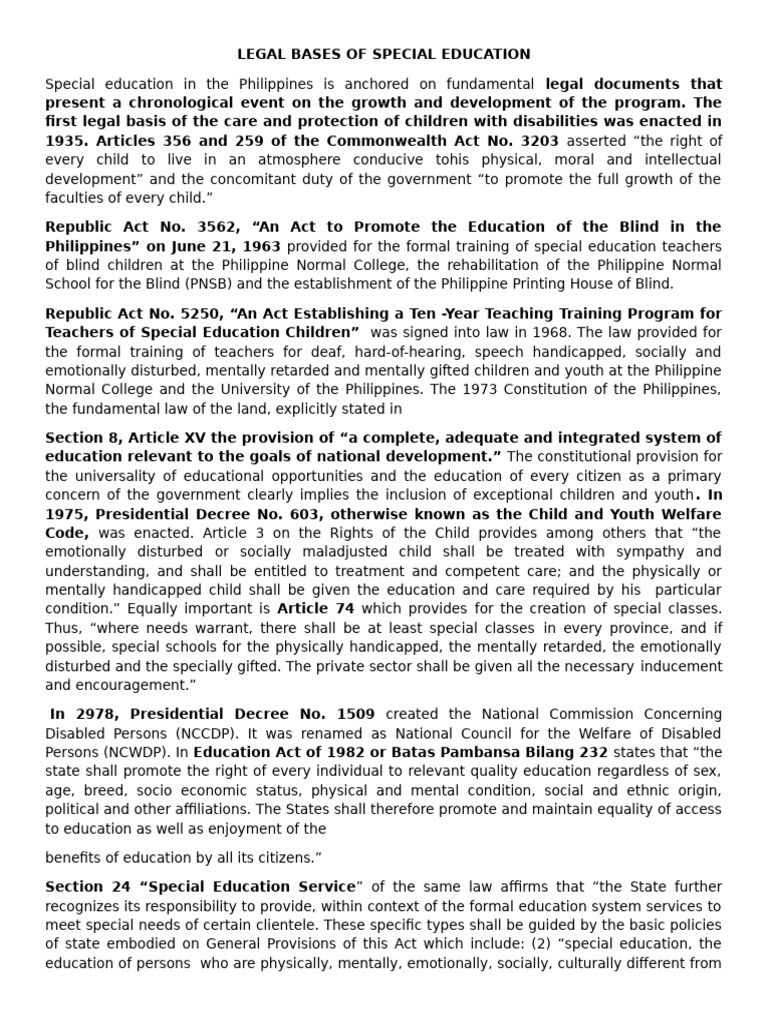 Legal Framework for Special Education in the Philippines | PDF ...