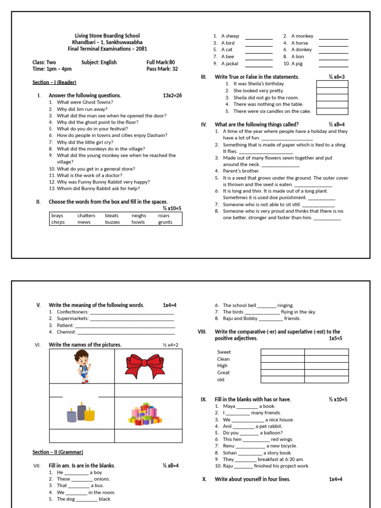 Class 2 English Exam Paper 2081 | PDF