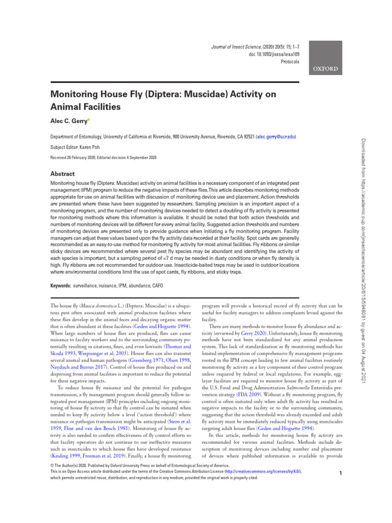 Monitoring House Fly (Diptera - Muscidae) Activity On Animal Facilities ...