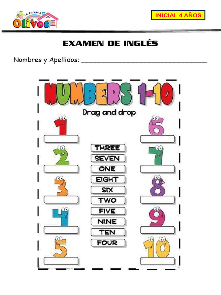 Examen de Inglés para Niños de Primaria | PDF