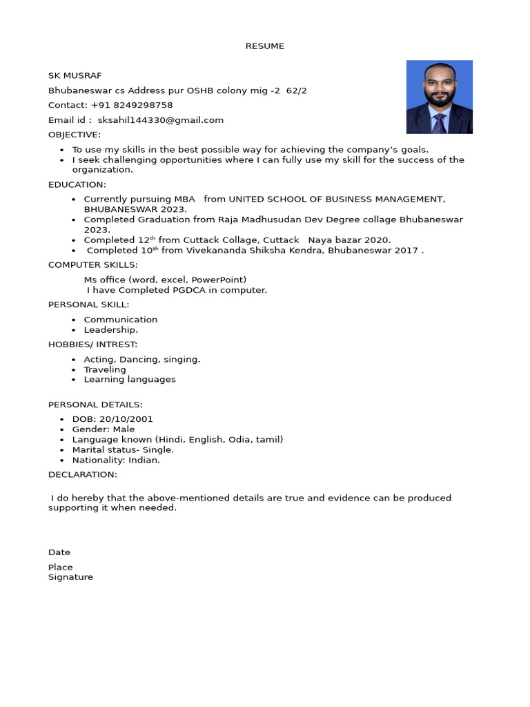 SK Musraf's Professional Resume | PDF