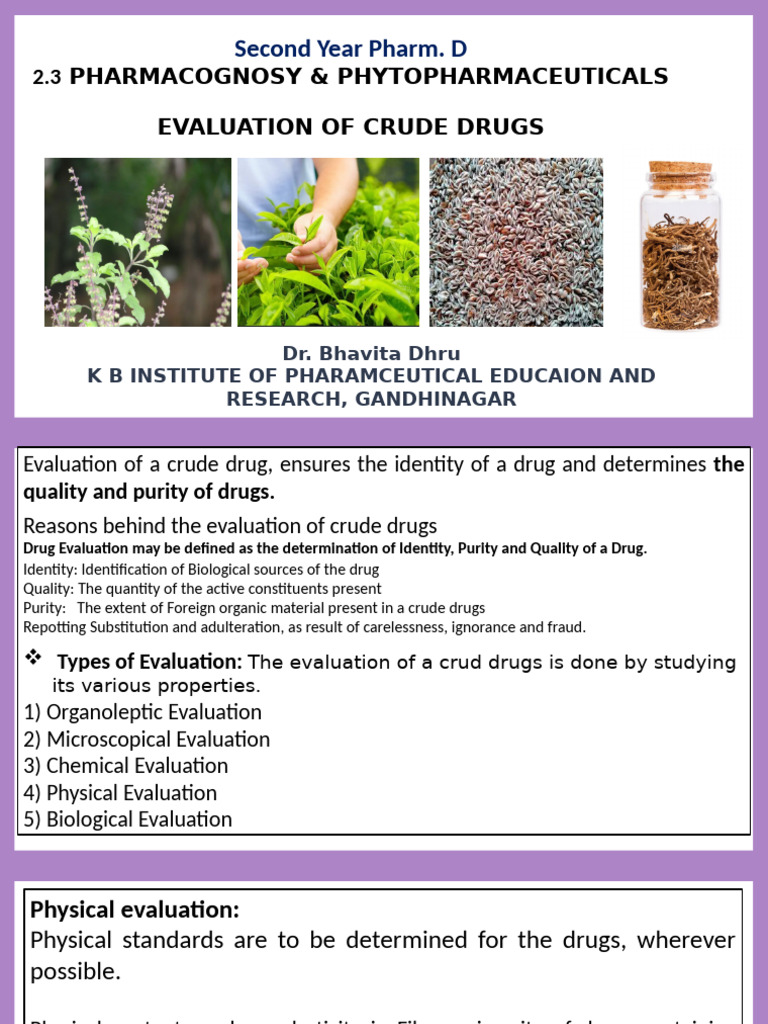 Evaluation Methods for Crude Drugs | PDF | Solubility | Refractive Index