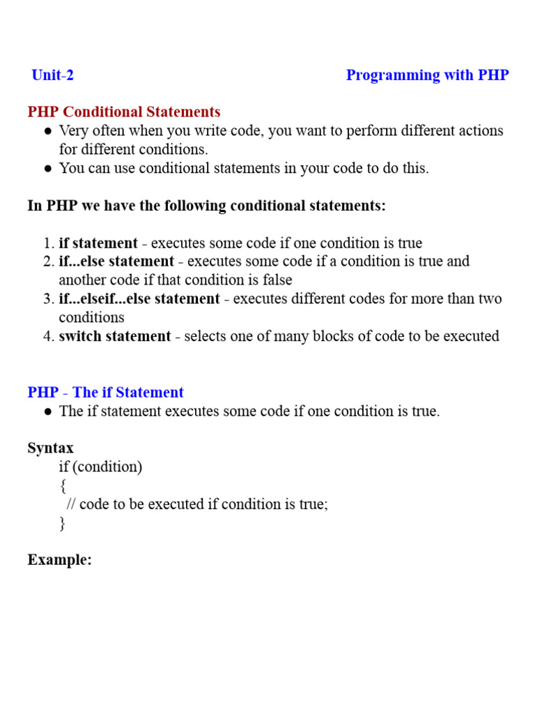 PHP Notes BCA NEP Unit-2 | PDF | Control Flow | Programming Paradigms