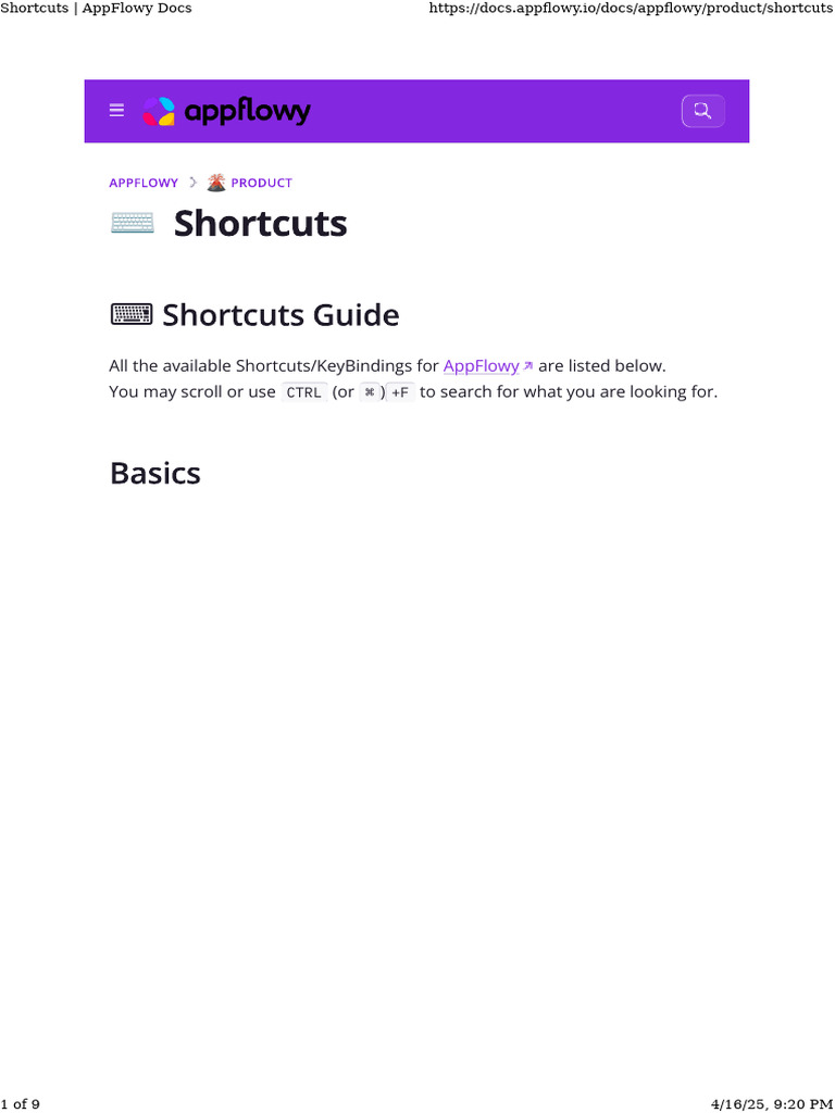 Shortcuts - AppFlowy Docs | PDF | Keyboard Shortcut | Software