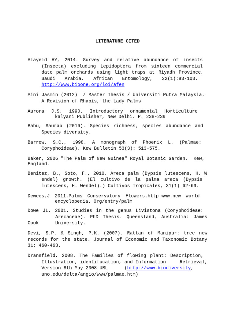 Literature Cited Part 2 | PDF | Arecaceae | Plants