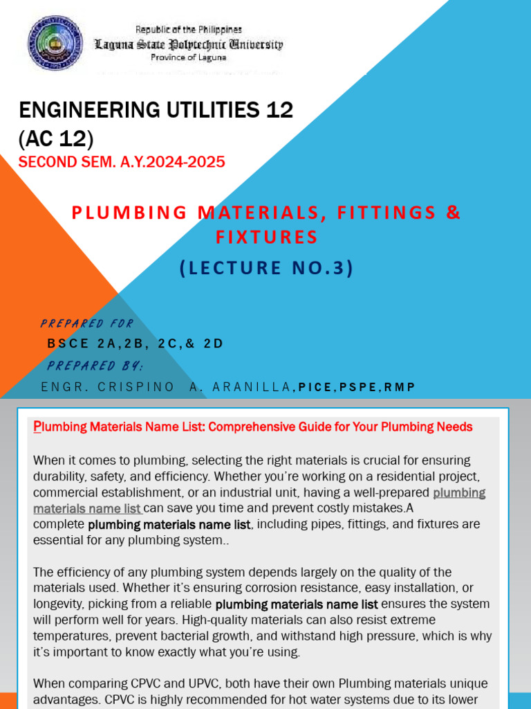 Plumbing Materials Guide for Students | PDF | Beam (Structure) | Bending