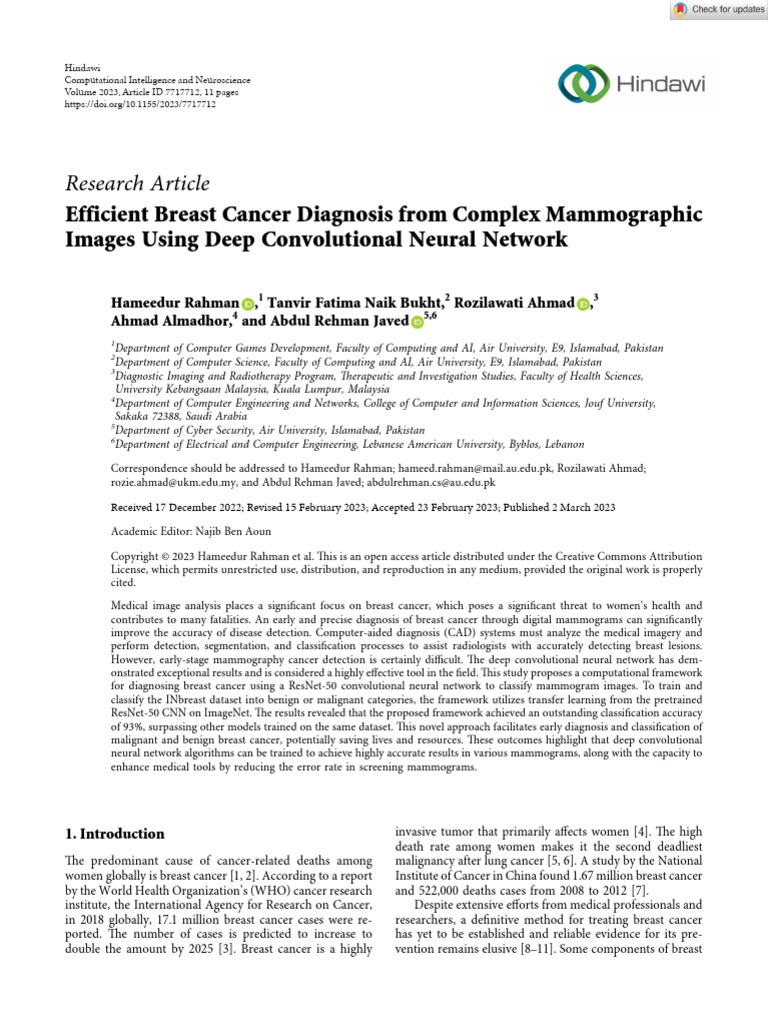Efficient Breast Cancer Diagnosis From Complex MammographicImages Using ...