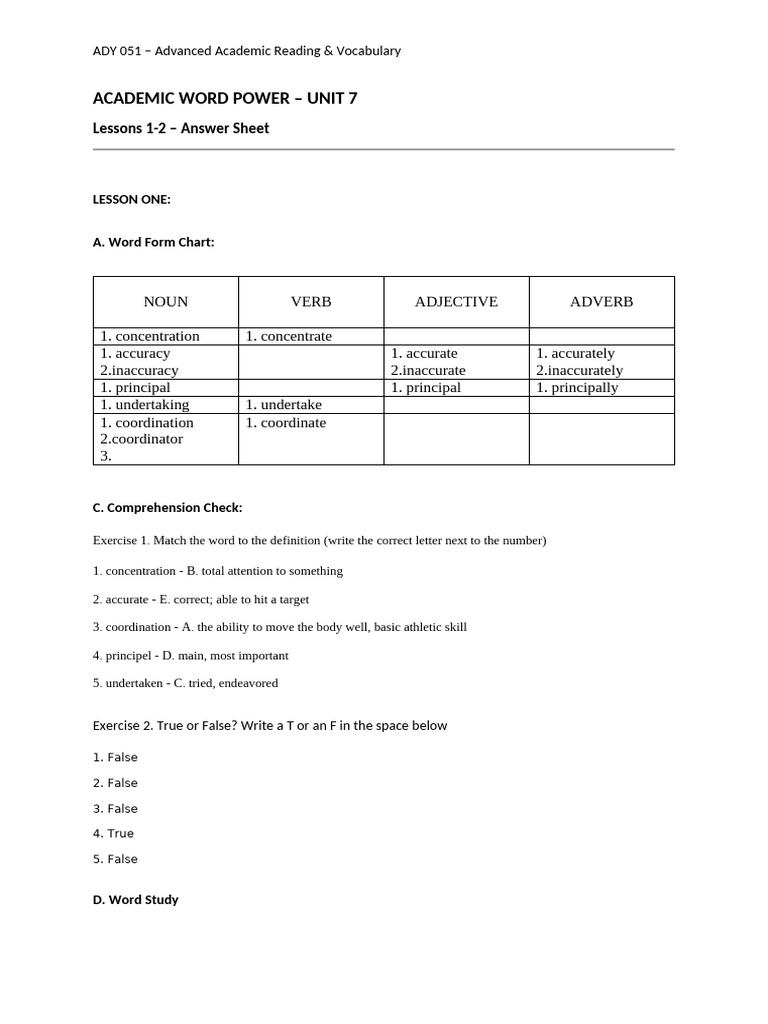 Sayed Mohammad-Unit+7+-+Lesson+1-2+Answer+Sheet-3 | PDF | Adverb | Word