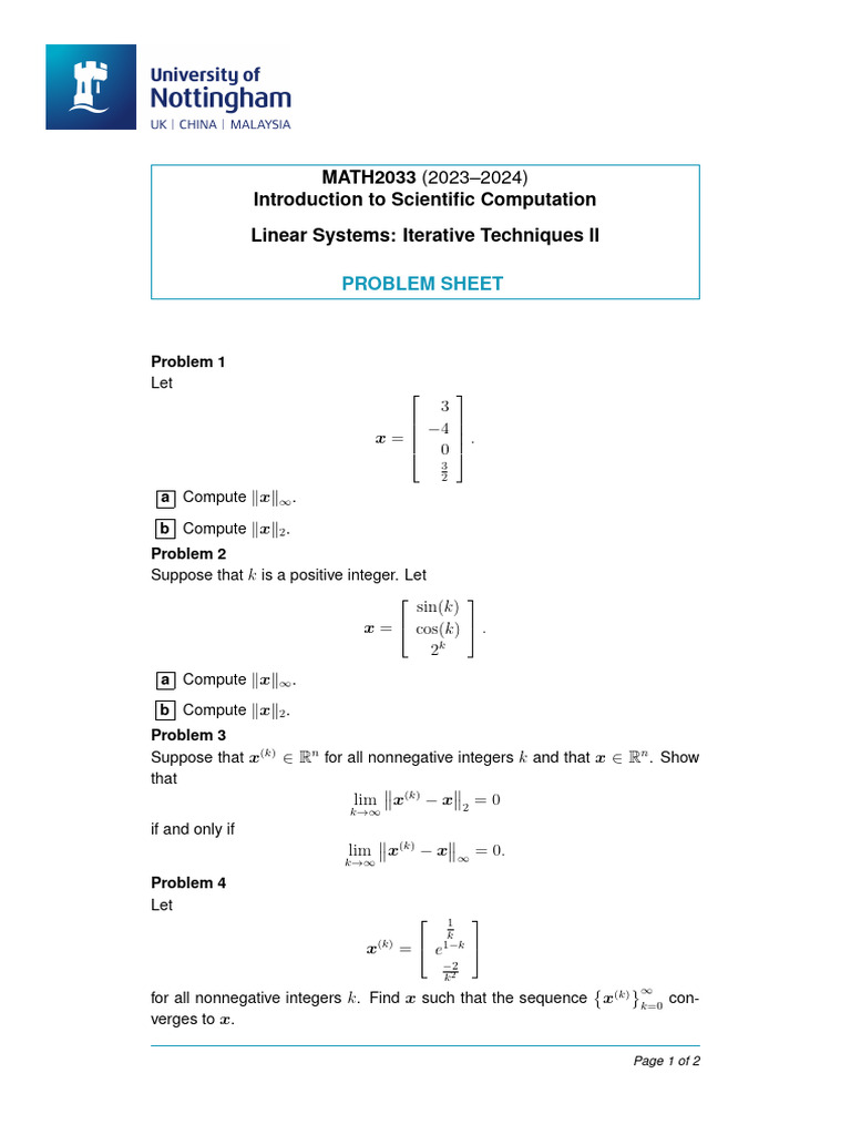 Linear Systems Iterative Techniques II Problem Sheet | PDF | Algorithms ...