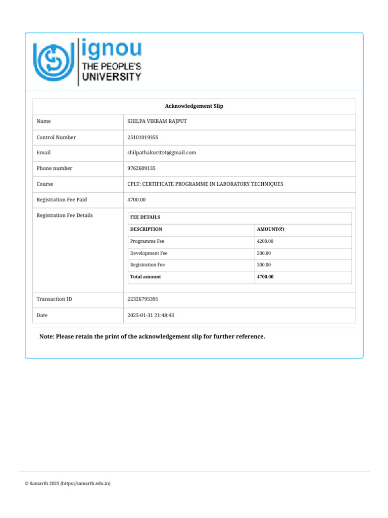 Acknowledgement Slip for CPLT Registration | PDF