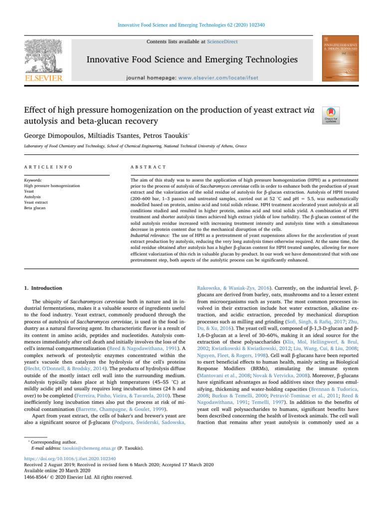 High Pressure Homogenization for Yeast Extract | PDF | Proteins | Protease