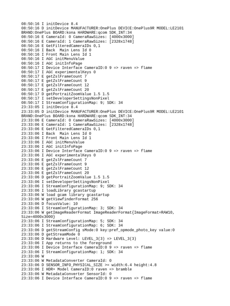 OnePlus 9R Camera Initialization Log | PDF | Computer Engineering ...