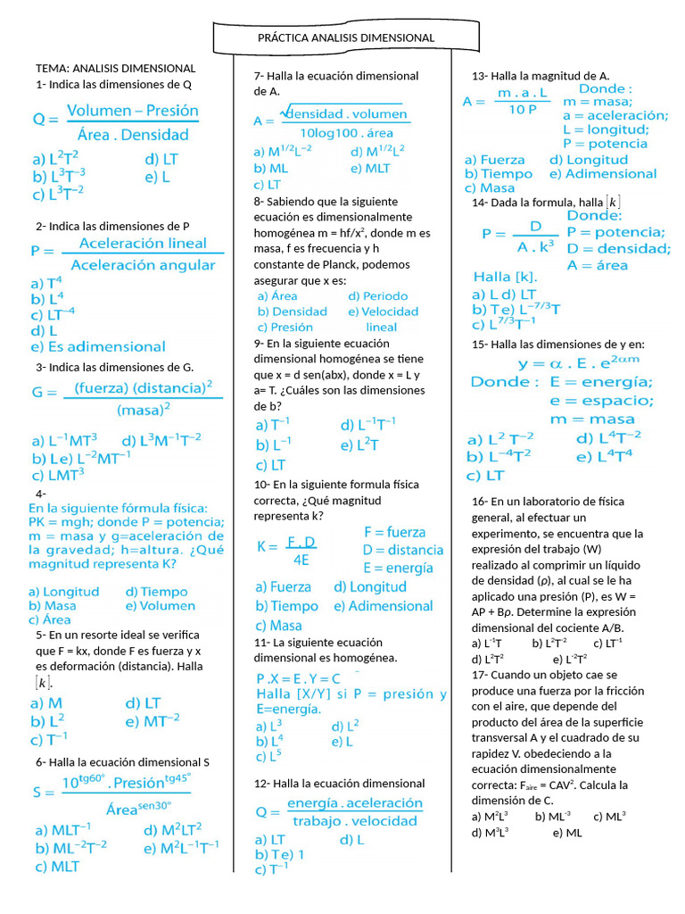 TEMA ANALISIS DIMENSIONAL 5to | PDF | Fuerza | Cantidad