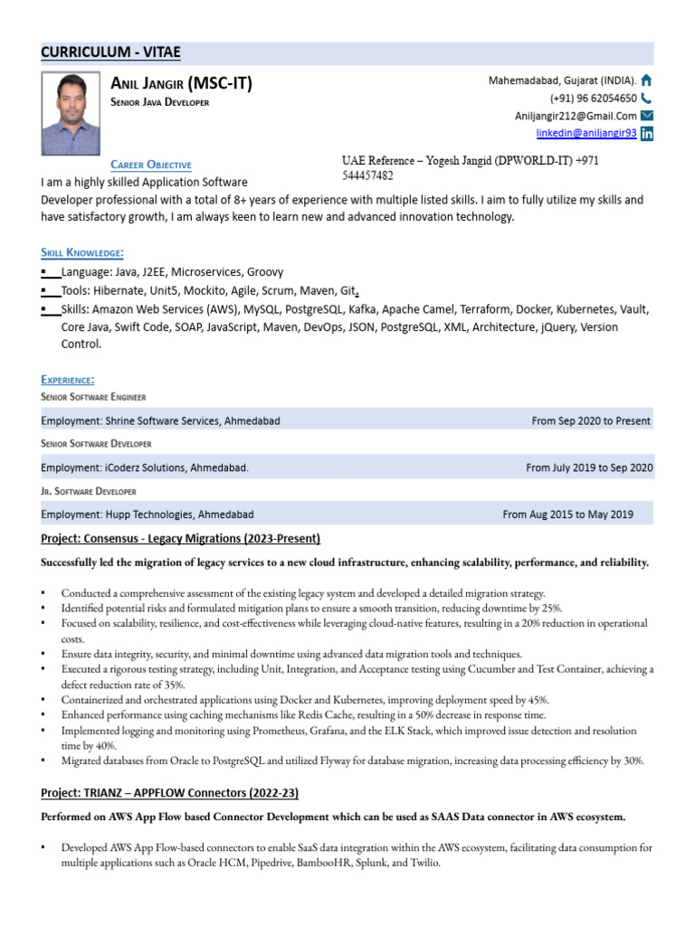 Senior Java Developer CV - Anil Jangir | PDF | Databases | Amazon Web ...