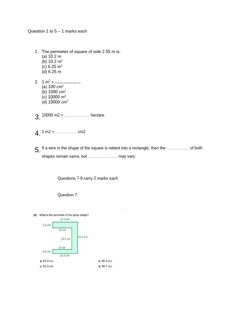 Perimeter of a Square Calculation | PDF