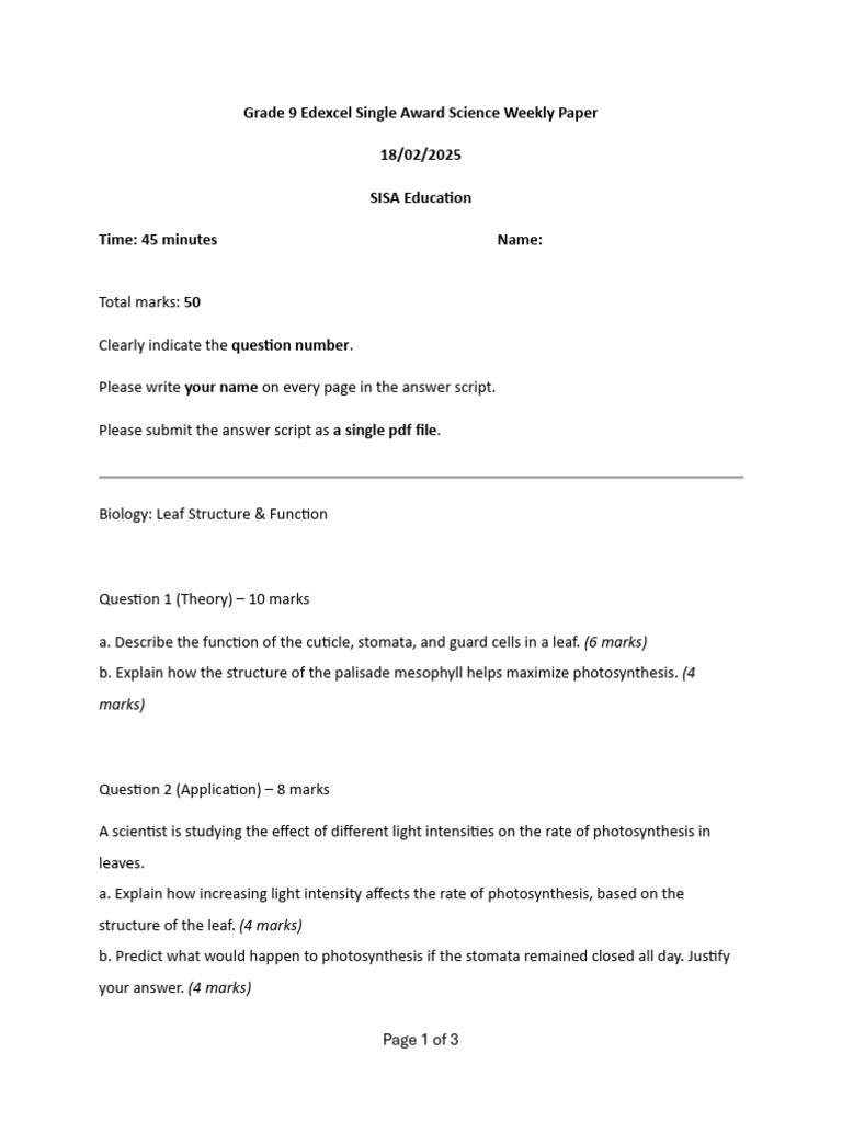 Grade 9 Science Weekly Exam Paper | PDF | Series And Parallel Circuits ...