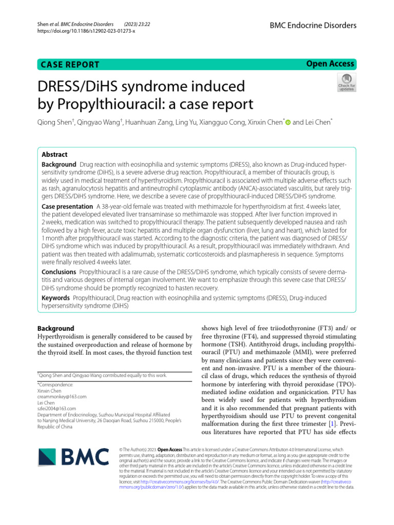 CASE DRESS DiHS Syndrome Induced by Propylthiouracil A Case Report ...