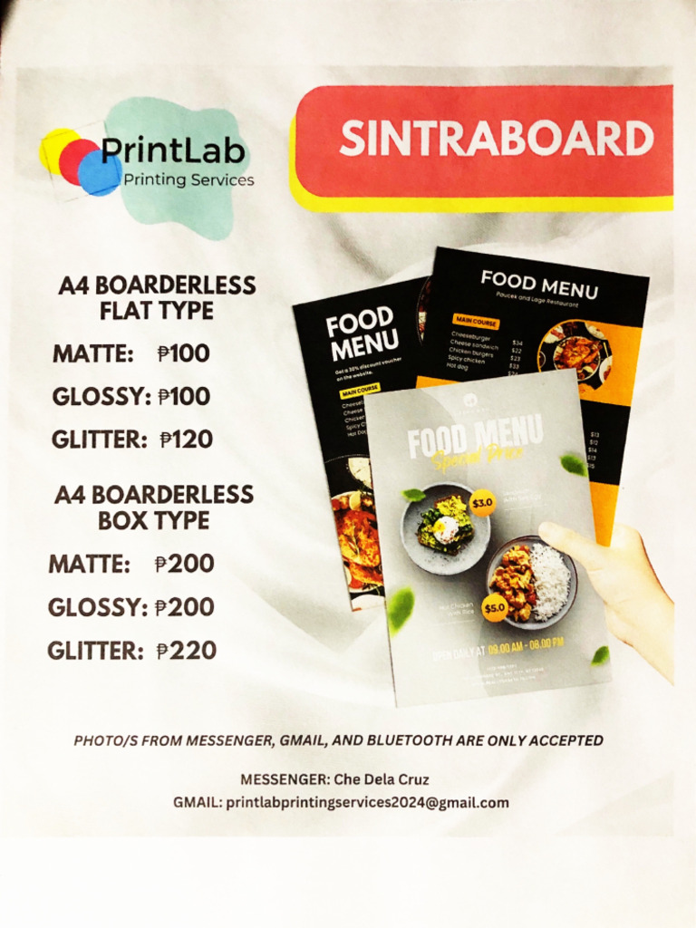 Printlab Menu & Printing | PDF