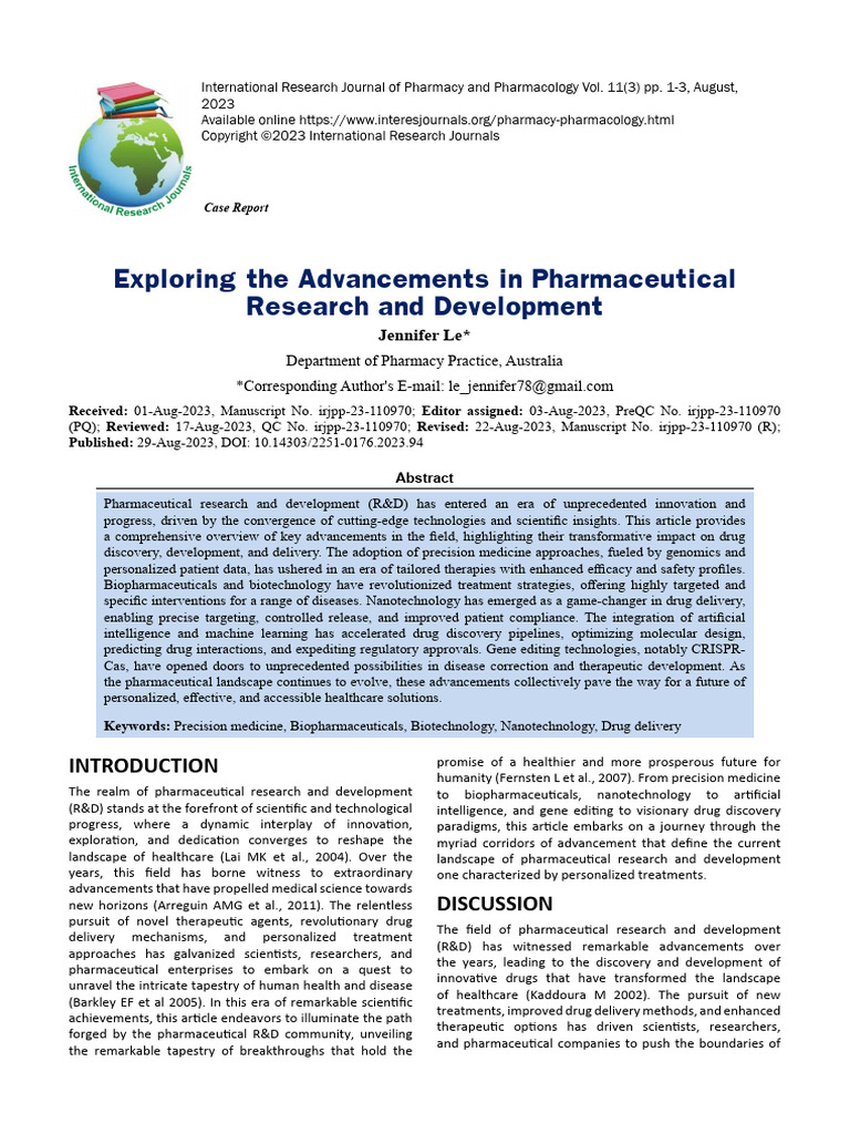 Exploring The Advancements in Pharmaceutical Research and Development ...