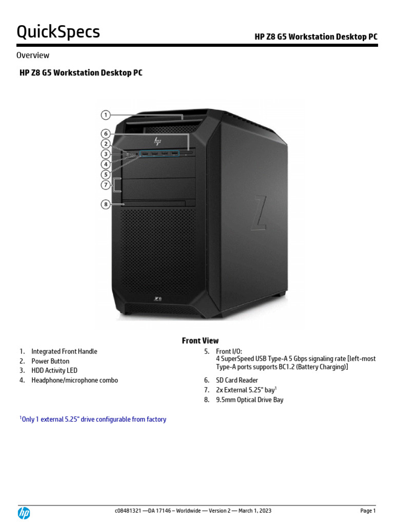 HP Z8 G5 Quickspecs | PDF | Bios | Windows 10