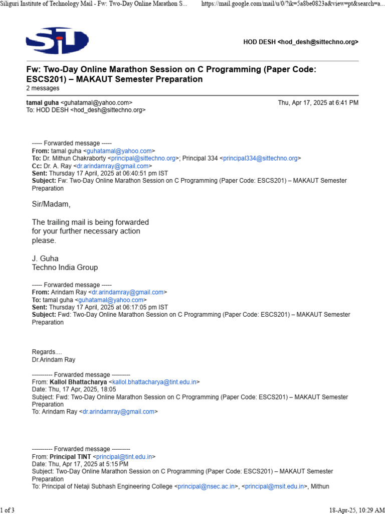 Two-Day Online Marathon Session on C Programming_Paper Code ESCS201 ...