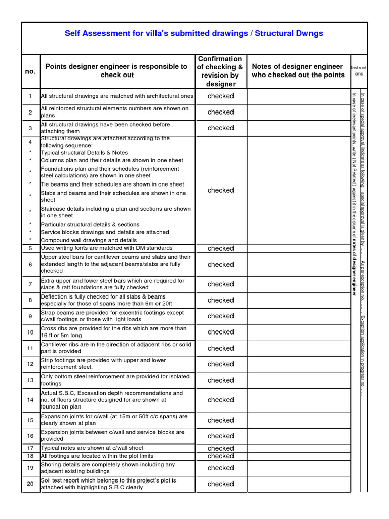 Structural Self Assessment sheet | PDF | Beam (Structure) | Foundation ...